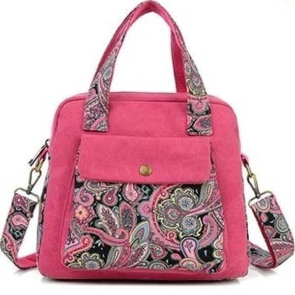 NEW Rose Pink Paisley Canvas Tote Shoulder Bag - Picture 4 of 10